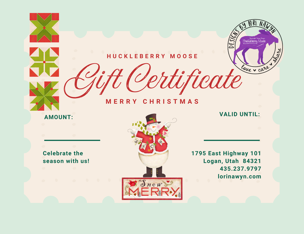 Huckleberry Moose Christmas Gift Certificate