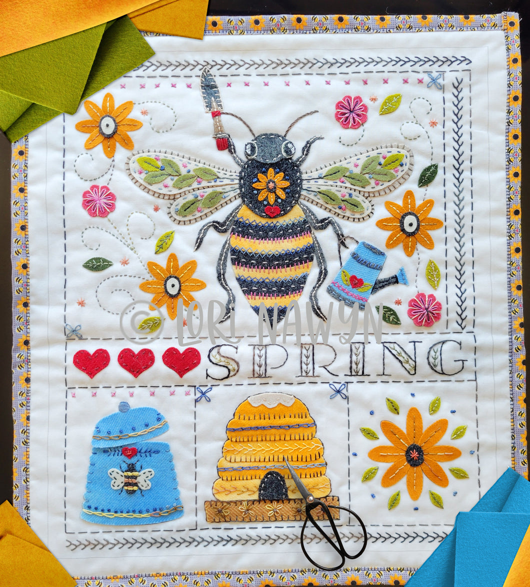 Stitchable Spring Bee Embroidery and Applique Sampler