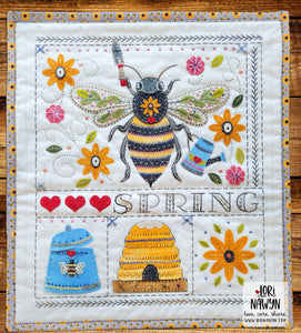 Stitchable Spring Bee Embroidery and Applique Sampler
