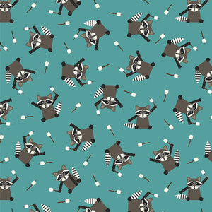 Tossed Raccoons in Teal Blue