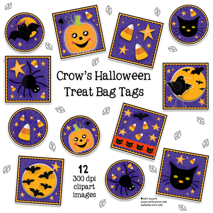 Pumpkin and Crow Halloween Treat Bag Tags